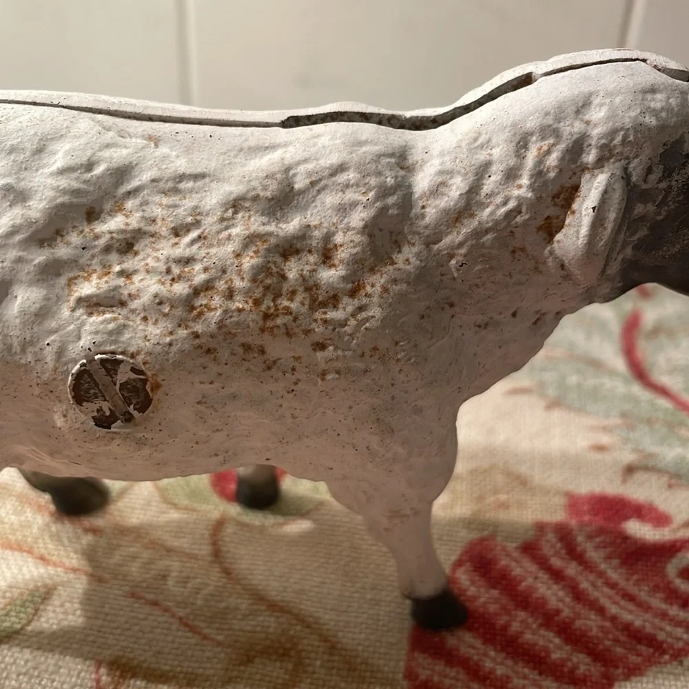 Vintage John Wright White Black Cast Iron Still Penny Lamb or Sheep Stand Bank - Picture 9 of 12